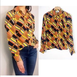 90s Vintage vivid color block button down shirt